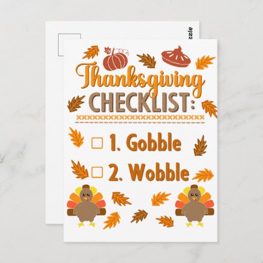Erntedank Checklist Gobble Wobble Ugly Sweater Postkarte (Vorne/Hinten)