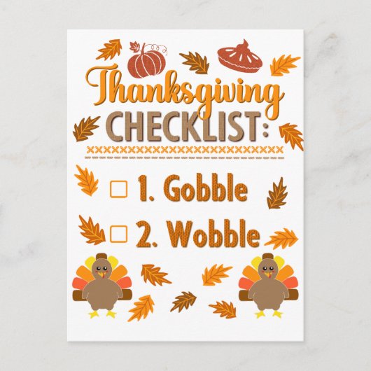 Erntedank Checklist Gobble Wobble Ugly Sweater Postkarte (Vorderseite)