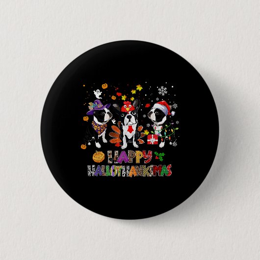 Erntedank Christmas Boston Terrier Dog Hallotha Button (Vorderseite)