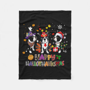 Erntedank Christmas Boston Terrier Dog Hallotha Fleecedecke