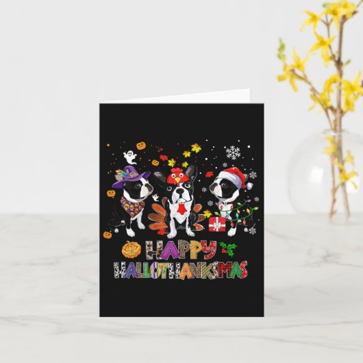 Erntedank Christmas Boston Terrier Dog Hallotha Karte (Gelbe Blume)