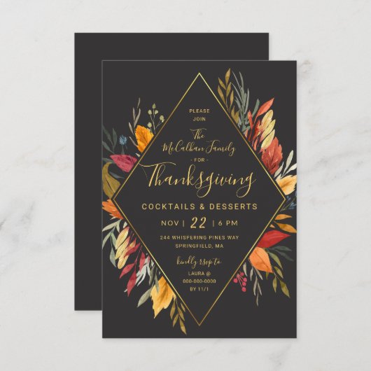 Erntedank Cocktail Party Aquarellfolie Einladung (Vorne/Hinten)