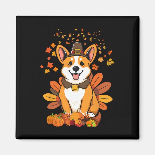 Erntedank-Corgi-Hund Truthahn 1 Magnet (Vorne)