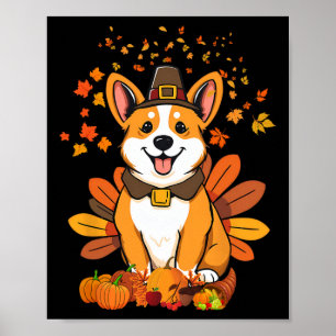 Erntedank-Corgi-Hund Truthahn 1  Poster