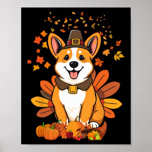Erntedank-Corgi-Hund Truthahn 1 Poster (Vorne)