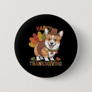 Erntedank-Corgi-Hund Truthahn Button