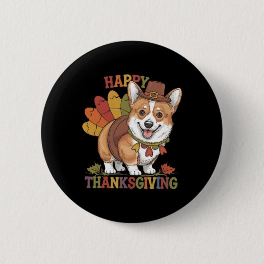 Erntedank-Corgi-Hund Truthahn  Button (Vorderseite)