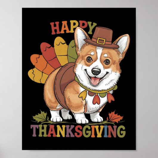 Erntedank-Corgi-Hund Truthahn Poster (Vorne)
