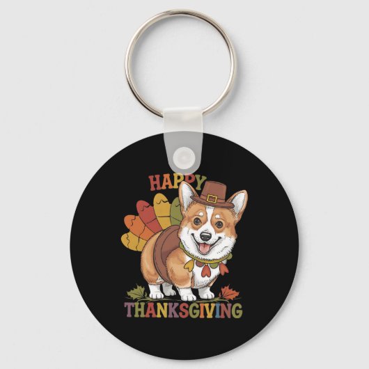 Erntedank-Corgi-Hund Truthahn Schlüsselanhänger (Vorderseite)