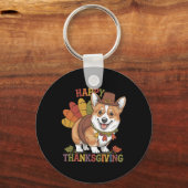 Erntedank-Corgi-Hund Truthahn Schlüsselanhänger (Vorderseite)
