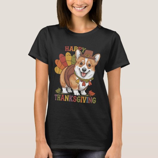 Erntedank-Corgi-Hund Truthahn T-Shirt (Vorderseite)