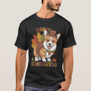 Erntedank-Corgi-Hund Truthahn T-Shirt