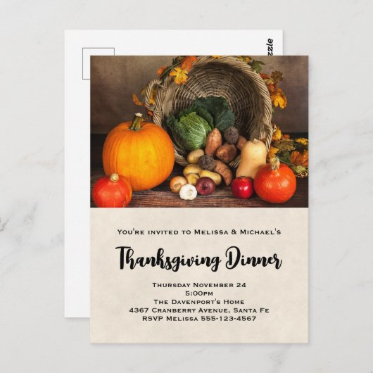 Erntedank Cornucopia Abendessen Einladung Postkart Postkarte (Vorne/Hinten)