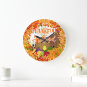 Erntedank Cornucopia - Dankbar und Dankbar Große Wanduhr (Zuhause)