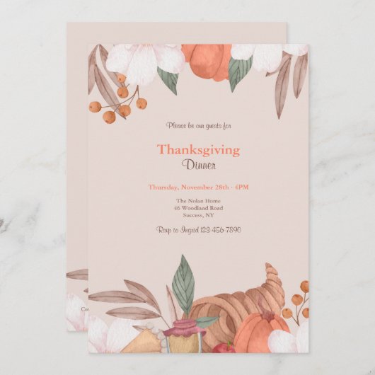 Erntedank Cornucopia Einladung (Vorne/Hinten)