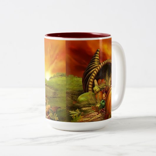 Erntedank Cornucopia-Kürbis Zweifarbige Tasse (VorderseiteRechts)