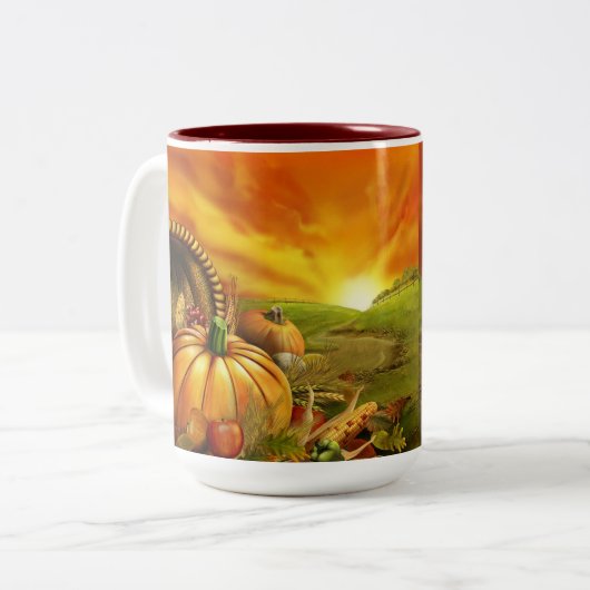 Erntedank Cornucopia-Kürbis Zweifarbige Tasse (Vorderseite Links)