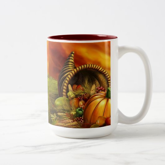 Erntedank Cornucopia-Kürbis Zweifarbige Tasse (Rechts)