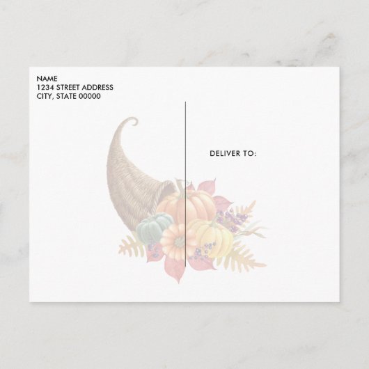 Erntedank Cornucopia Postkarte (Rückseite)