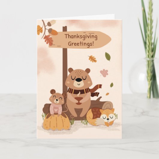 Erntedank Cosy Woodland Animal Scene Pumpkin Karte (Vorderseite)