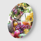 Erntedank Cronucopia mit Obst und Blume Große Wanduhr (Winkel)