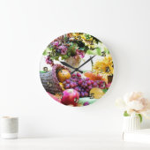 Erntedank Cronucopia mit Obst und Blume Große Wanduhr (Zuhause)