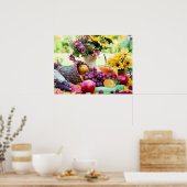 Erntedank Cronucopia mit Obst und Blume Poster (Küche)