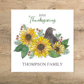 Erntedank Crow in Sonnenblumen Serviette