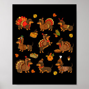 Erntedank Dachshund Lustiger Truthahn Wiener Dog A Poster