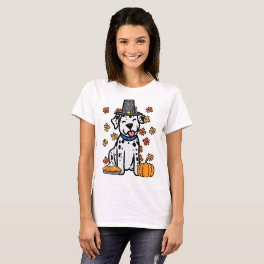 Erntedank Dalmatiner Niedlich Herbst Herbst Hunde T-Shirt (Vorne ganz)