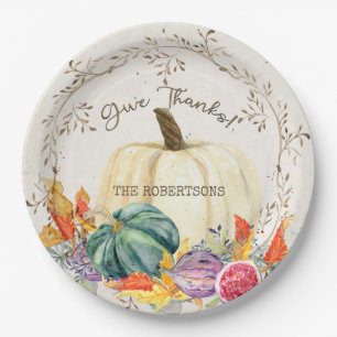 Erntedank dank Pumpkin Harvest-Blätter Pappteller