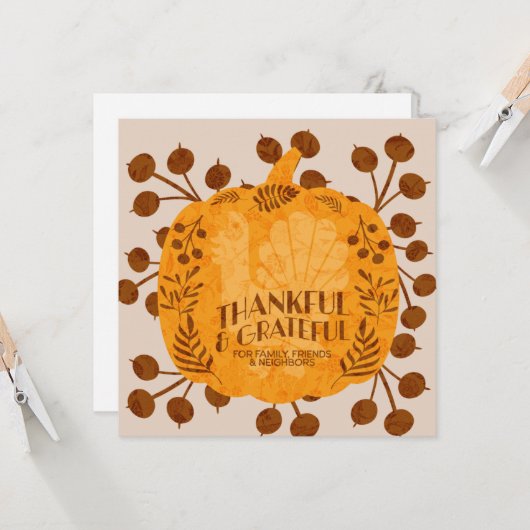 Erntedank Dankbarkeit Türkei Pumpkin Greenery Karte (Vorderseite/Rückseite Beispiel)