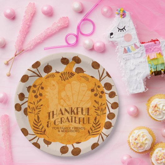 Erntedank Dankbarkeit Türkei Pumpkin Greenery Pappteller (Party)