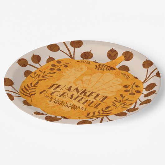 Erntedank Dankbarkeit Türkei Pumpkin Greenery Pappteller (Schrägansicht)
