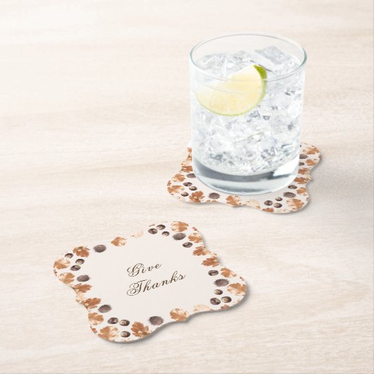 Erntedank danken Zitat Brown Blätter Conker Untersetzer (Vor Ort)