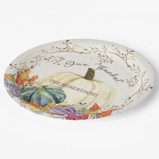 Erntedank Dankeschön Pumpkin Harvest Blätter Pappteller (Schrägansicht)