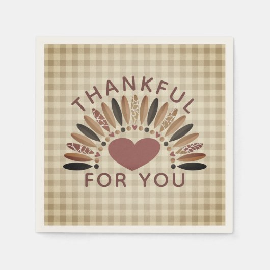 Erntedank DANKFUL FÜR SIE Rustikale Gingham Serviette (Vorderseite)