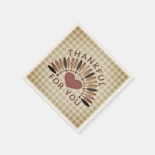 Erntedank DANKFUL FÜR SIE Rustikale Gingham Serviette (Ecke)