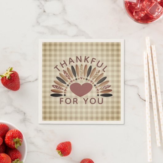 Erntedank DANKFUL FÜR SIE Rustikale Gingham Serviette (Beispiel)