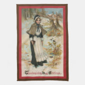 Erntedank Day Greetings mit einer Pilgerin Geschirrtuch (Vertikal)