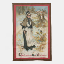 Erntedank Day Greetings mit einer Pilgerin Geschirrtuch