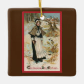 Erntedank Day Greetings mit einer Pilgerin Keramikornament (Vorderseite)