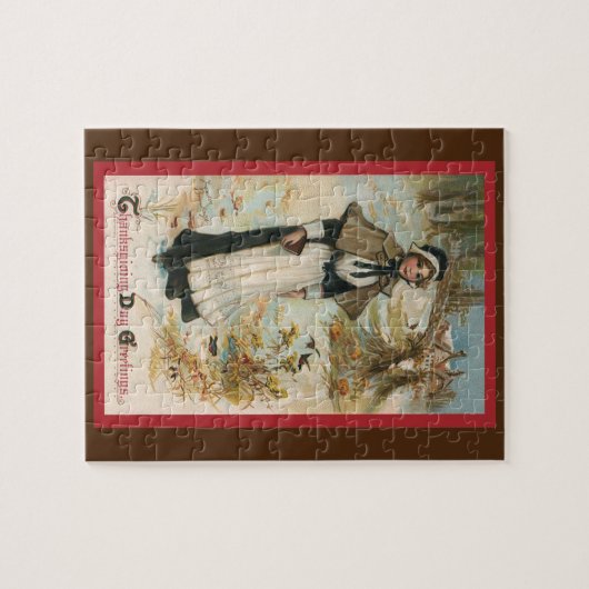 Erntedank Day Greetings mit einer Pilgerin Puzzle (Horizontal)