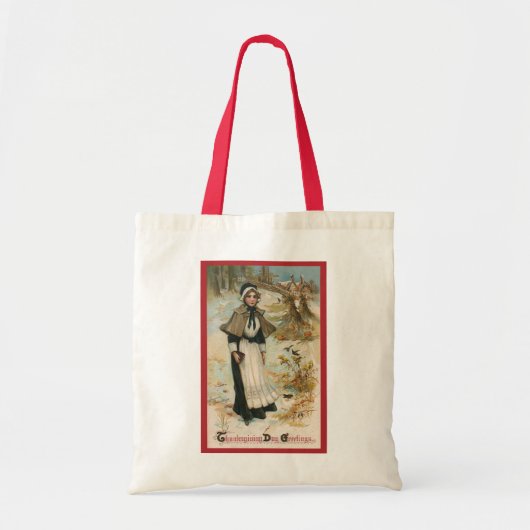 Erntedank Day Greetings mit einer Pilgerin Tragetasche (Vorne)