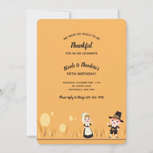 Erntedank Day Pilgrims Einladung (Vorderseite)