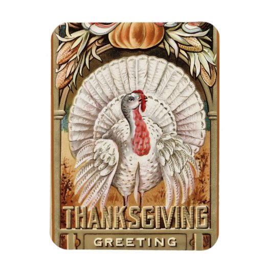 Erntedank Day White Turkey & Pumpkin Greetings Magnet (Vertikal)