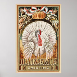 Erntedank Day White Turkey & Pumpkin Greetings Poster