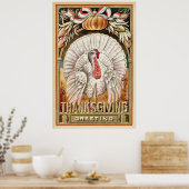 Erntedank Day White Turkey & Pumpkin Greetings Poster (Küche)