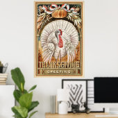 Erntedank Day White Turkey & Pumpkin Greetings Poster (Heimbüro)