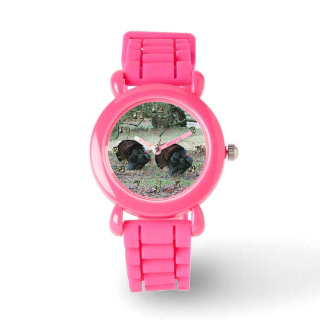 Erntedank Day Wilde Truthähne in einem offenen Fel Armbanduhr (Vorderseite)